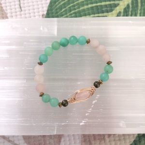 Rose quartz evil eye and hemimorphite gem bracelet